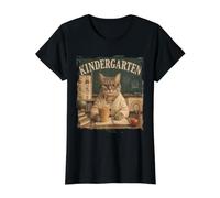 Vintage Kindergarten Cat Teacher Café Aula Humor Camiseta gráfica económica, Mujer, Negro, L
