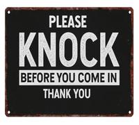 Vintage Knock Before Enter Metal Sign Wall Art 12x8 Inch