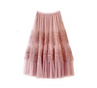 Vintage Lace Skirt Women Spring Summer Midi Long Tulle Skirts Female Winter Party Clothes Solid Color Sweet Mesh Cake Lady(Color 12)