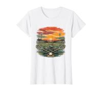 Vintage Lacrosse Portero Puesta del Sol Jugador De Campo Estética Camiseta gráfica económica, Mujer, Blanco, XS