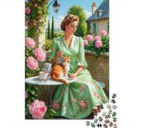 Vintage Lady Tiempo de té Set De Rompecabezas 1000 Piezas, Cartón Premium, Regalo Cumpleaños, Juego De Reto Difícil 52x38cm/1000pcs