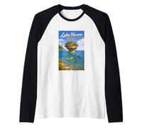 Vintage Lake Huron Nabo Rock Michigan MI Arte Grandes Lagos Camiseta Manga Raglan