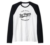 Vintage Las Vegas Sin City Nevada Texto Negro Camiseta Manga Raglan