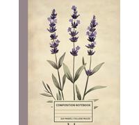 Vintage Lavender Flower Notebook for Women - Aesthetic Composition Notebook, College Rule, 7.5 x 9.25 - Journal for Notes, Lists, Self-Care, or Mindful Writing - Retro Botanical Cover - Lined Notebook