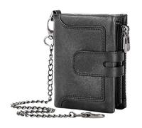 Vintage Leather Wallet with Chain, Anti-Theft Male Credit Cards Wallet, Zipper Buckle Multiple Card Slots, Cowhide Wallet For Paper Money, Leather Wallet with Chain, Credit Card Wallet with Chain