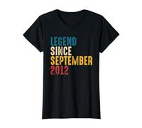 Vintage Legend Since September 2012-9th Birthday Boy Girl Camiseta gráfica económica, Mujer, Negro, XS