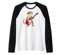 Vintage Leopard Gecko Reptiles Punk Music Playing Guitar Camiseta Manga Raglan