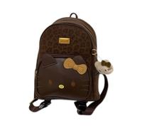 Vintage Leopard Print Hello Kitty Backpack for Women, PU Student School Bag, Cute Cartoon Shoulder Handbag, Large Capacity Fashion Backpack