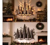 Vintage Lighted Woodland Metal Wall Decor,Christmas Pine Forest Wall Art | Pine Christmas Winter Decor,Cozy Woodland LED Light Art,Hanging Art Sculpture Rustic Nature Outdoor Gift Set for Living Room