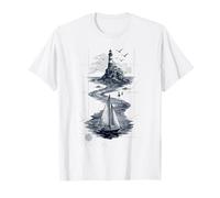 Vintage Lighthouse Sailboat Nautical Ocean Sailing Camiseta