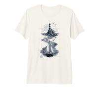 Vintage Lighthouse Sailboat Nautical Ocean Sailing Camiseta Premium