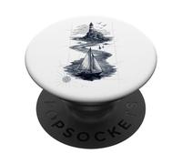 Vintage Lighthouse Sailboat Nautical Ocean Sailing PopSockets PopGrip Adhesivo