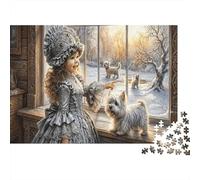Vintage Lolita niñaRompecabezas DIY De 1000 Piezas Cartón Grueso Windowsill Snow Scene Actividad Cerebral, Actividad Indoor, Familia Y Parejas 52x38cm/1000pcs