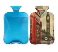 Vintage London - Bolsa de agua caliente con funda, diseño retro de la bandera británica de 2 l, para aliviar el dolor, cuello y hombros, manos, pies, compresa caliente y fría
