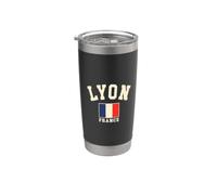 Vintage Lyon Francia Bandera Francesa Recuerdo Retro Gráfico Vaso térmico de acero inoxidable de doble pared