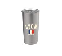 Vintage Lyon Francia Bandera Francesa Recuerdo Retro Gráfico Vaso térmico de acero inoxidable de doble pared