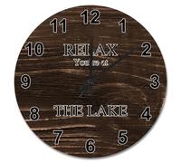 Vintage madera grano de madera relojes de pared batería operado 15 pulgadas Relax You're at the Lake Clock Easy to Reading Sunshine Beach Home Decor for Kitchen Bedroom Living Room Classroom