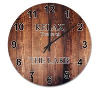 Vintage madera grano de madera relojes de pared batería operado 15 pulgadas Relax You're at the Lake Clock Easy to Reading Sunshine Beach Home Decor for Kitchen Bedroom Living Room Classroom
