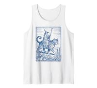 Vintage Mago Montando Gato Gigante RPG Fantasía Dark-Academia Arte Camiseta sin Mangas