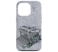 Vintage Manual Máquina de escribir Arte Floral Periódico Gris Typist Carcasa para iPhone 13 Pro
