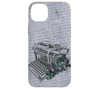 Vintage Manual Máquina de escribir Arte Floral Periódico Gris Typist Carcasa para iPhone 14 Plus