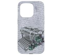 Vintage Manual Máquina de escribir Arte Floral Periódico Gris Typist Carcasa para iPhone 15 Pro