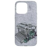 Vintage Manual Máquina de escribir Arte Floral Periódico Gris Typist Carcasa para iPhone 15 Pro Max