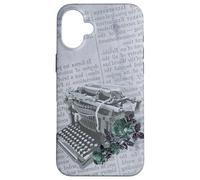 Vintage Manual Máquina de escribir Arte Floral Periódico Gris Typist Carcasa para iPhone 16 Plus