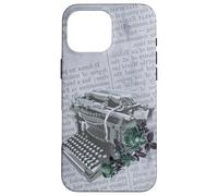 Vintage Manual Máquina de escribir Arte Floral Periódico Gris Typist Carcasa para iPhone 16 Pro Max