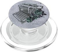 Vintage Manual Máquina de escribir Arte Floral Periódico Gris Typist PopSockets PopGrip para MagSafe
