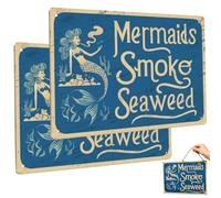 Vintage Mermaid Letter Pattern Metal Sign,Vintage Mermaids Smoke Seaweed Tin Sign,Funny Retro Nautical Wall Art Plaque, Wall Decor for Home,Living Room,Office,Hotel,Toilet