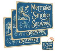 Vintage Mermaid Letter Pattern Metal Sign,Vintage Mermaids Smoke Seaweed Tin Sign,Funny Retro Nautical Wall Art Plaque, Wall Decor for Home,Living Room,Office,Hotel,Toilet