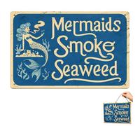 Vintage Mermaid Letter Pattern Metal Sign,Vintage Mermaids Smoke Seaweed Tin Sign,Funny Retro Nautical Wall Art Plaque, Wall Decor for Home,Living Room,Office,Hotel,Toilet