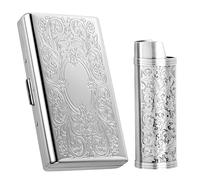 Vintage Metal Cigarette Case with J6 Lighter Metal Case, Holds 12pcs 100mm Cigarettes, Can Also Be Used for RFID Credit Card and Cash Organizer (Plata, 12pcs 100's)