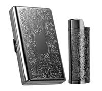 Vintage Metal Cigarette Case with J6 Lighter Metal Case, Holds 12pcs 100mm Cigarettes, Can Also Be Used for RFID Credit Card and Cash Organizer (Negro, 12pcs 100's)