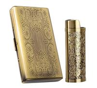 Vintage Metal Cigarette Case with J6 Lighter Metal Case, Holds 12pcs 100mm Cigarettes, Can Also Be Used for RFID Credit Card and Cash Organizer (Bronce, 12pcs 100's)