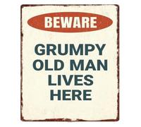 Vintage Metal Sign Beware Grumpy Man Lives Here Wall Decor 12x8 Inch