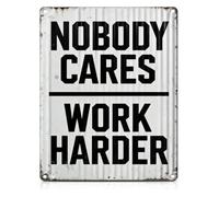 Vintage Metal Sign for Gym No One Cares Work Harder Wall-Art 12x8 Inch | Great gift for fitness lovers to fuel determination and grit