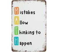 Vintage Metal Sign Mistakes Allow Thinking to Happen Funny Math Classroom Decor Tin Wall-Art for Home Office Library 8 X 12 in