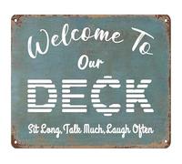 Vintage Metal Sign Our Deck Welcome Friends Family Rustic Tin Plaque For Patio Porch Backyard Wall Decor 8 X 12 inch
