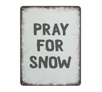 Vintage Metal Sign Pray For Snow Skier Tin Sign for Apres Ski Bar Mountain Cabin Wall Decor 8 X 12 inch