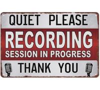 Vintage Metal Sign Quiet Please Recording Session In Progress 8 X 12 in