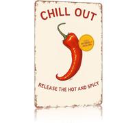 Vintage Metal Sign Red Chili Pepper Chill Out Funny Kitchen Wall-Art for Living Room Home Decor 8 X 12 in