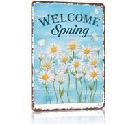 Vintage Metal Sign Welcome Spring Wall Decor for Home 8 X 12 in