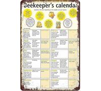 Vintage Metal Tin Sign Beekeepers Calendar Bee Guide 8 X 12 in