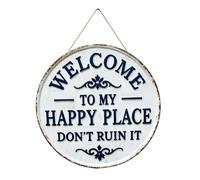 Vintage Metal Welcome, Circular Porch Board, Round Metal Craft with Hanger, Welcoming Guest Neighbor Signage, Outdoor Indoor Home Wall Details, Farmhouse Party Holiday Greeting Usage