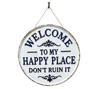 Vintage Metal Welcome, Circular Porch Board, Round Metal Craft with Hanger, Welcoming Guest Neighbor Signage, Outdoor Indoor Home Wall Details, Farmhouse Party Holiday Greeting Usage