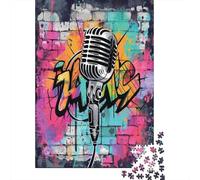 Vintage Mic Rompecabezas para Adultos Hip Hop Art 1000 Piezas Papel Reciclado para Adultos Rompecabezas Excelente Idea De Regalo Y Actividad En Casa 38x26cm/1000pcs
