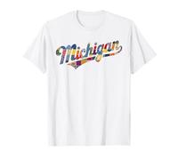 Vintage Michigan Patchwork Script State Pride Trendy Women's Camiseta