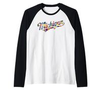 Vintage Michigan Patchwork Script State Pride Trendy Women's Camiseta Manga Raglan